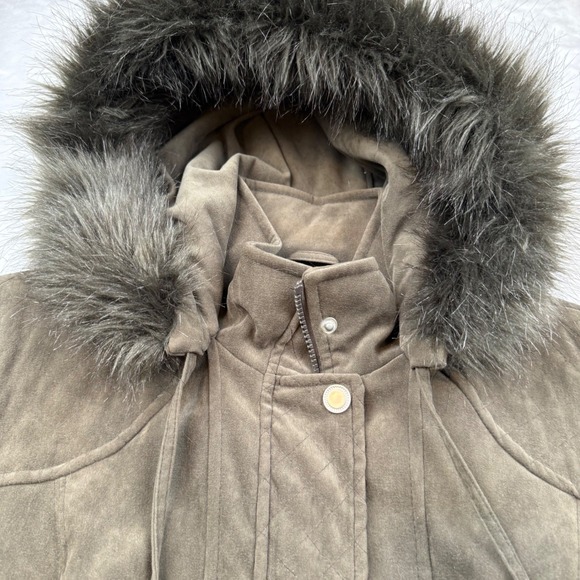 Croft & Barrow Women's Faux Fur Hooded Parka Jacket Olive Green Size L - Picture 8 of 9